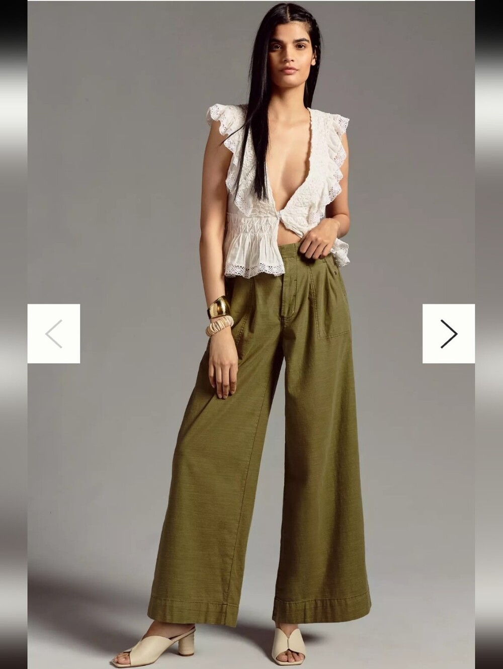 Picro Sz 31 Olive Green Soft Wide Leg Lightweight Utility High Rise Boho Pant